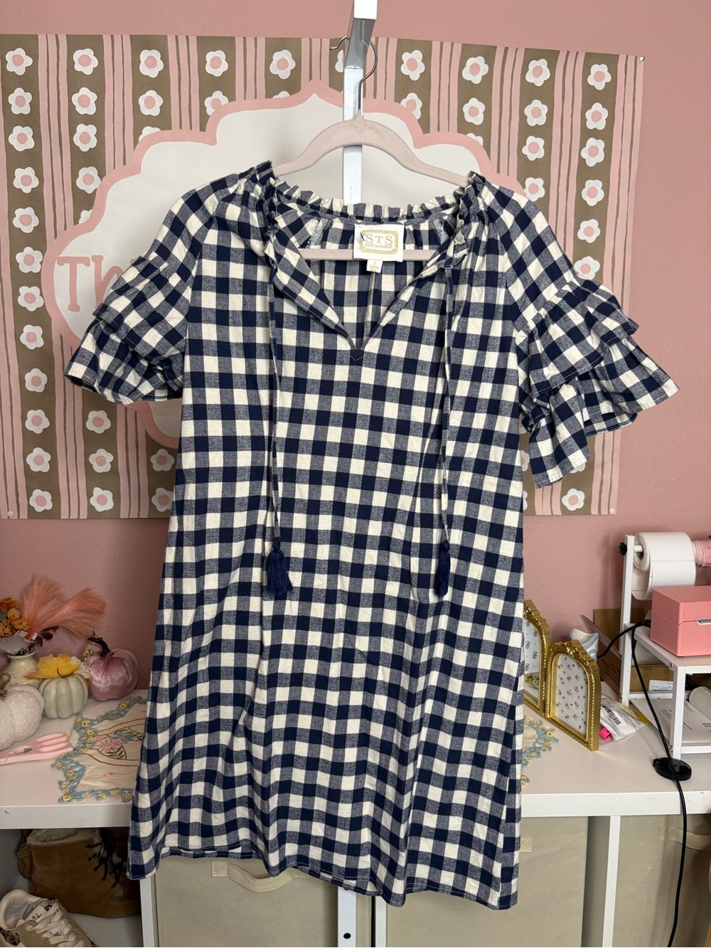 Sail to Sable Gingham Flutter Sleeve Dress